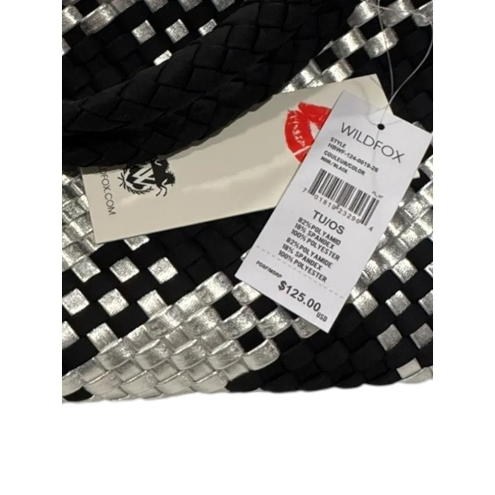 WILD FOX Woven Tote Bag Black Silver Houndstooth Large Shopper‎ Beach Bag - Picture 2 of 8